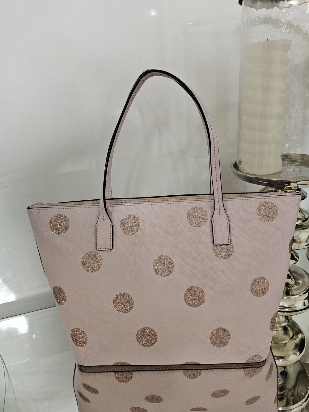 kate spade Pink Tote with Gold Glitter Polka Dots - Picture 3 of 4